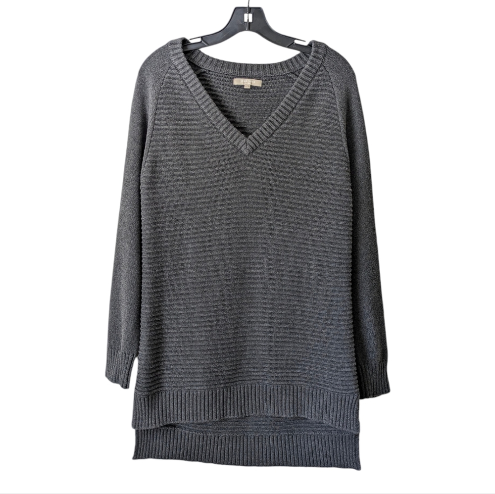 Joan Vass Studio Ribbed Tunic Sweater Gray Medium Relaxed Longline Lagenlook
